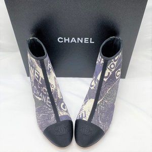 Chanel Ankle Boots Printed Calfskin & Grosgrain - NWT